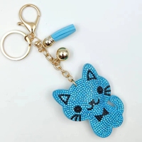 Gantungan kunci kucing cantik, aksesori rumbai gantungan kunci kucing liontin berlian imitasi kristal Glitter berkilau modis