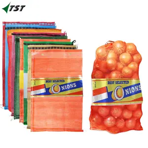 strong 25kg onion mesh bag for packaging potatoes garlic and onions with customized durable colorful drawstring