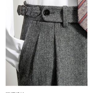 <span class=keywords><strong>Pantalon</strong></span> formel <span class=keywords><strong>homme</strong></span> OEM ODM 2026 en velours côtelé de <span class=keywords><strong>laine</strong></span> léger, taille mi-haute, coupe droite ajustée, double plissé - Product Image 6