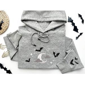 Maglione autunnale gotico con scollo a girocollo di Halloween e pipistrelli ricamati felpa con pipistrelli del cielo notturno - Product Image 4