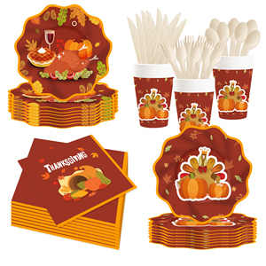 DAMAI Vajilla Desechable Biodegradable de Papel para Fiestas Temáticas de Otoño y Acción de Gracias, Platos y Vasos - Product Image 2