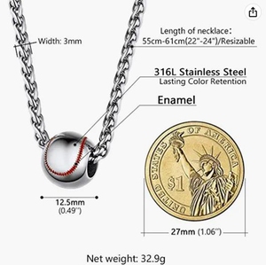 Colliers de baseball pour hommes et adolescents, pendentif de softball en acier inoxydable, chaîne, bijoux de sport pour hommes - Product Image 6