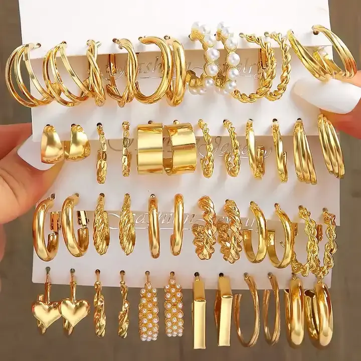 Orecchini a cerchio con perle placcati in oro 14K 18K personalizzati Set Vintage a cerchio con torsione geometrica per ragazze alla moda regali di gioielli