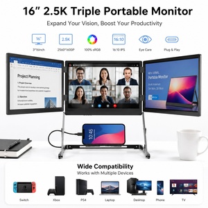 <span class=keywords><strong>Monitor</strong></span> Portatile Triplo con 3 Schermi da 16 Pollici, 2.5K, 16.7M Colori, Contrasto 1000:1, Estensore Multi-Schermo per Laptop in Lega di Alluminio - Product Image 2