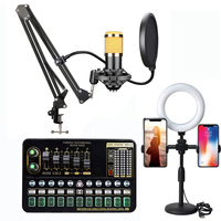 Étui pour carte son audio avec micro Bm800 kit microphone à condensateur lumière annulaire support de téléphone interface Usb cartes son ensemble mélangeur audio