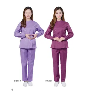 cotton polyester working wear beauty salon spa woman stand collar shirt and pants uniforms