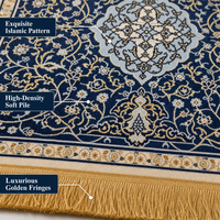 Ensemble de tapis de prière islamique, tapis en polyester fait main, antidérapant, lavable, motif floral, bleu, tapis arqué pour la maison