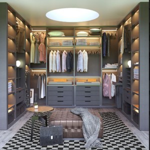 Balom - Dressing moderne minimaliste en aluminium, armoire sur mesure blanche <span class=keywords><strong>avec</strong></span> portes en verre et quincaillerie dorée, écologique et gain de place - Product Image 2