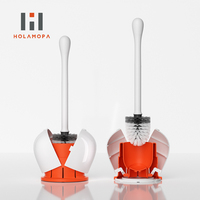Ensemble de brosse de toilette HOLAMOPA à ouverture et fermeture automatiques pour le nettoyage de la salle de bain, design moderne, brosse de toilette en plastique avec support