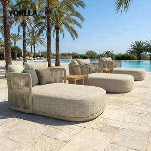 Chaise longue de jardin en corde tressée de luxe moderne, <span class=keywords><strong>lit</strong></span> de soleil rembourré, canapé de patio pour hôtel, bord de piscine - Product Image 1