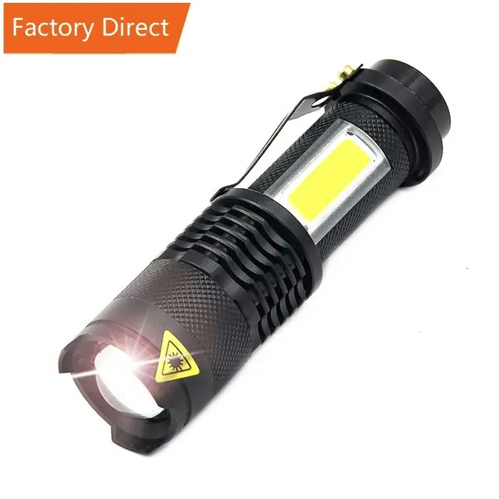 Customized High Power Waterproof Zoomable Mini Torch sk68 14500/AA Powered Q5 Tactical Mini Led Flashlight with clip for Camping