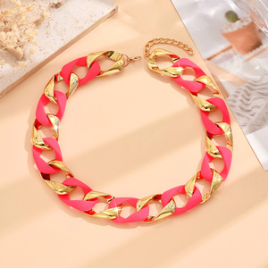 Collar <span class=keywords><strong>de</strong></span> <span class=keywords><strong>cadena</strong></span> cubana <span class=keywords><strong>de</strong></span> acrílico hueco <span class=keywords><strong>de</strong></span> Color fluorescente estilo Punk americano europeo joyería budista étnica Hip Hop CCB costura - Product Image 3