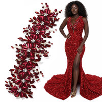WHD-187 Keering Décoration de mariage et fournitures : Patchs 3D en perles et strass, appliques florales pour robes de soirée et vêtements