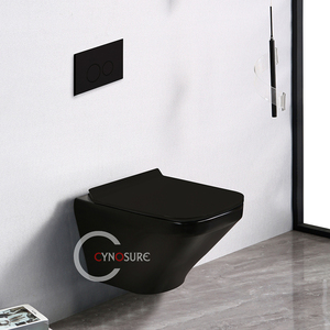 Cuvette de toilette murale sans rebord en porcelaine noire brillante, WC, sanitaires en céramique - Product Image 4