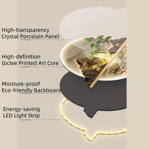 Nuova Arte Murale LED Ecologica Cinese, Decorazione Illuminata con Paesaggio di Pini e Pesci Koi per Hotel, Case da Tè, Ristoranti - Product Image 3
