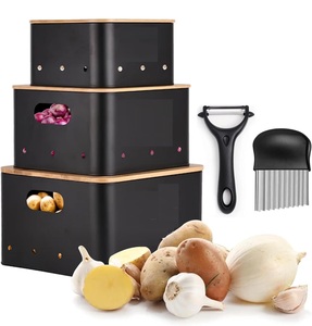 Set of Vegetable Storage Tins Set Metal Onion <strong>Garlic</strong> Potato <strong>Jars</strong> with Wooden Lid Cube Storage Bins &amp; Container - Product Image 6