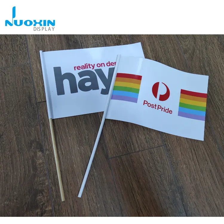 Custom Druck Design Und Größe Kleine Papier Regenbogen Hand Winken Flagge Für Event