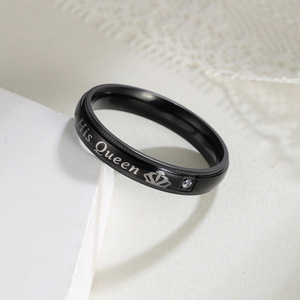 로맨틱 기념일 선물 스테인리스 스틸 CZ 커플 킹 앤 퀸 반지 - Product Image 3