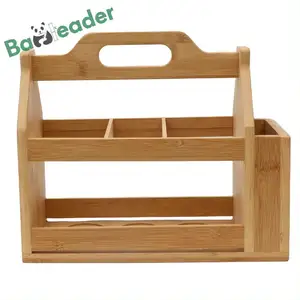 High Quality Wood Hand Organizer Drink Holder Multi-function 6-bottle Drink Beer Holder Outdoor Bamboo Wine Glass Bottle Holder