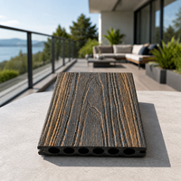 Planches de terrasse en composite WPC co-extrudé bicolore, rondes et creuses, résistantes aux UV, 140x23mm, pour hôtels, complexes hôteliers et villas
