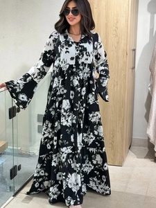 <span class=keywords><strong>Abaya</strong></span> ample et fluide imprimée florale, col en V, style <span class=keywords><strong>kimono</strong></span>, caftan, vêtement islamique, vente en gros ODM - Product Image 3