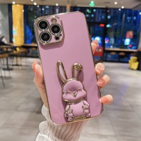 Vente en gros de coque de téléphone portable de luxe TPU 6D avec support de lapin pour iPhone, couverture arrière pour Samsung J8 Xiaomi