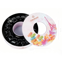 Boîte à bonbons ronde en métal blanc vide avec couvercle, design macaron, décorative, vente en gros, directement de l'usine, approvisionnement en vrac