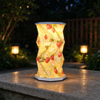 Cadeau d'anniversaire unique pour femmes, adorable lampe de table rechargeable à imprimé fraise, lampe de nuit LED portable à variation d'intensité tactile, style origami