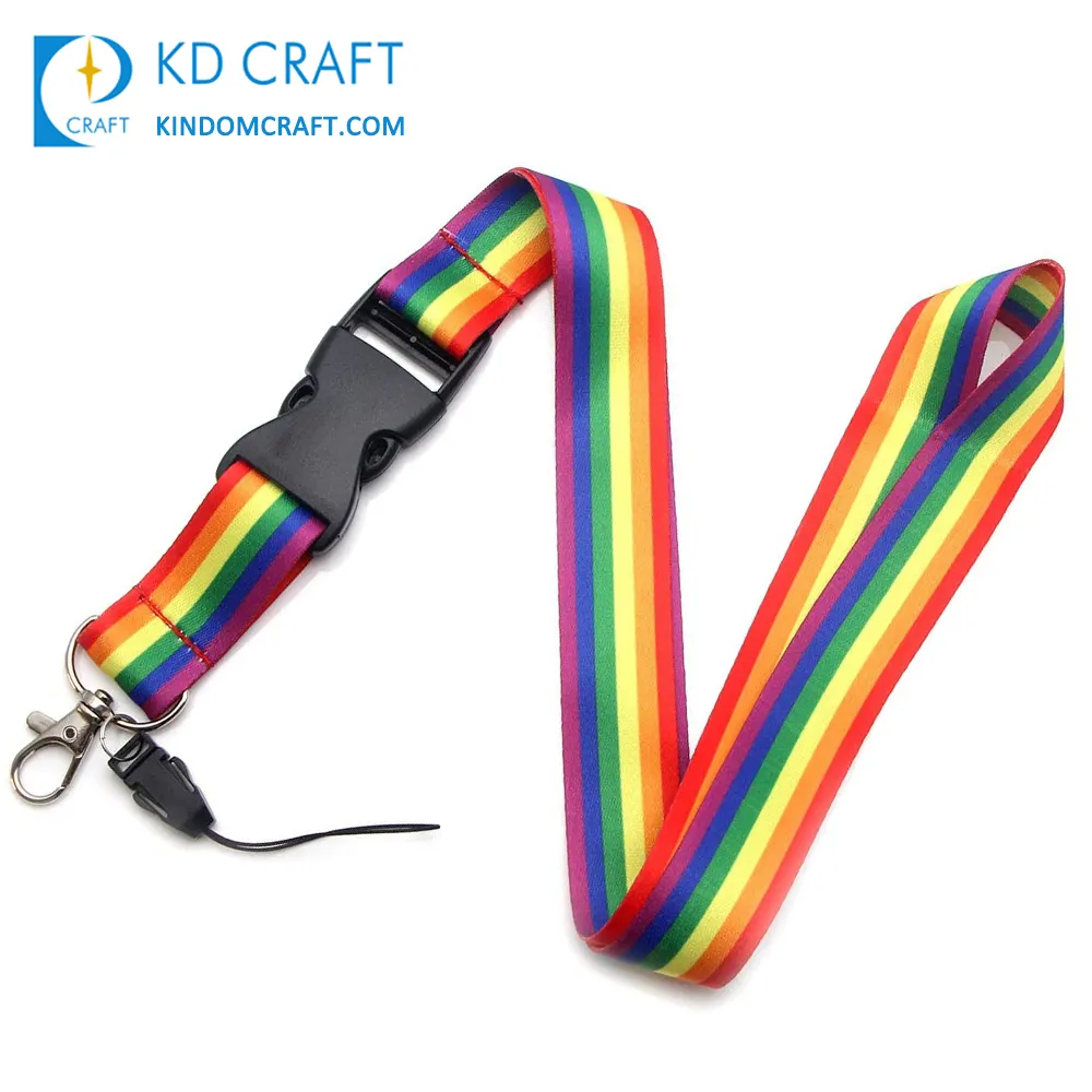 Wholesale custom heat transfer rainbow cord neck strap breakaway sublimation printing lgbt gay pride lanyard for events