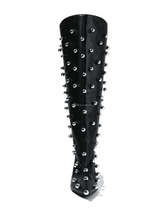 Bottes au genou en métal argenté à talons aiguilles pour femmes, bout pointu noir, bottes à bulles <span class=keywords><strong>sexy</strong></span> en <span class=keywords><strong>cuir</strong></span> clouté - Product Image 5