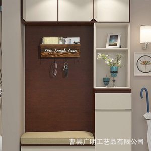 Live Laugh Love Wall Mount Key Rack With Storage <b>Shelf</b> Entryway Organizer Burnt Wood Finish 4 <b>Hooks</b> Rectangle Shape - Product Image 3