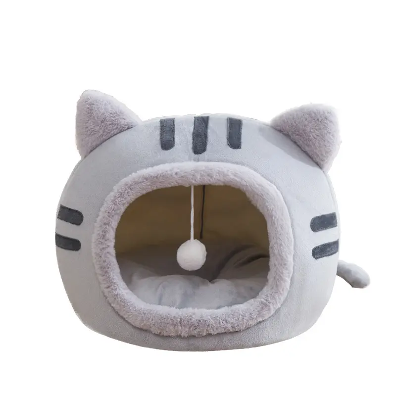 Cama para gatos Premium Diseño de cueva Cama para mascotas de felpa suave nido de fieltro para gatos con almohada acolchada lavable