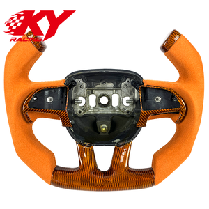 Volant personnalisé en cuir et fibre de carbone orange avec palettes de changement de vitesse pour Dodge Challenger Charger Durango Hellcat SRT R/T - Product Image 1