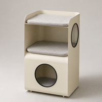 Table d'appoint multifonctionnelle en forme de rectangle pour chat, tour à chat à 3 niveaux avec structure en fer, maison pour chat avec coussinets en peluche, table de chevet blanc crème