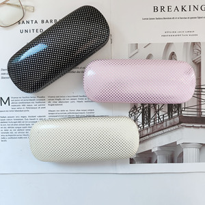 Solid Color Minimalist Polka Dot <b>Glasses</b> <b>Case</b> Rectangle Flip Metal Eyeglasses Storage Box Portable Women Student Use - Product Image 3