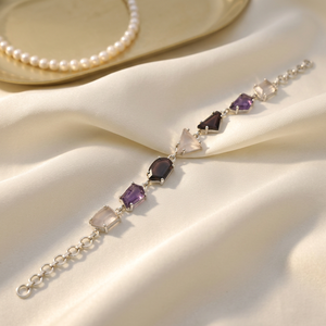 Pulsera de tenis al por mayor de plata de ley 925 con piedras geométricas de amatista natural, granate y cuarzo rosa, pulsera elegante para mujer para fiesta - Product Image 5