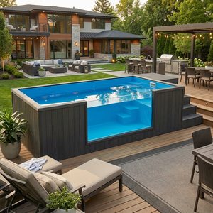 สระว่ายน้ำสปาไฟเบอร์กลาสสุดหรูพร้อมอ่างจากุซซี่ สระว่ายน้ำทรงสี่เหลี่ยมเหนือพื้นดินพร้อมหน้าต่างกระจกสำหรับบ้านแบบตู้คอนเทนเนอร์ - Product Image 2