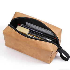 Стильная унисекс-косметичка для путешествий, несессер на молнии, экологичный, прочный, из кожи и холста, для умывания и бритья - Product Image 2