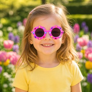 Lunettes de soleil mignonnes pour enfants avec imprimé cœur et fleurs, verres ronds UV400 en PC, lunettes de soleil pour filles et garçons - Product Image 4