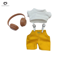 Fabricant mondial agréé, Casque audio personnalisé, Ours en peluche jaune avec salopette en velours côtelé, Poupée ours en peluche