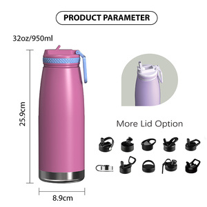 <span class=keywords><strong>OASE</strong></span> Nouveau Design 32oz Bouteille d'eau sans BPA Bouteille de sport en acier inoxydable avec poignée et paille - Product Image 2