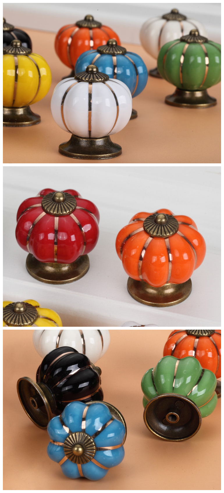 Ceramic Pumpkin Knobs Drawer Furniture  Handles  Door Hardware Dresser Cupboard Wardrobe Cabinet Knobs Pull