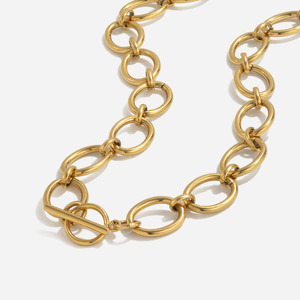 Collar Chic Moderno Minimalista de Acero Inoxidable con Baño de Oro de 18K, Cadena Gruesa de Múltiples Eslabones con Cierre OT, Diseño Geométrico, Joyería de Regalo - Product Image 1