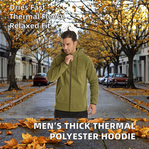 Sudadera con capucha para hombre, 100% poliéster, térmica gruesa, de secado rápido, transpirable, ecológica, de forro polar, holgada, con cremallera. - Product Image 2