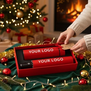 <b>Umbrella</b> Thermos Set Gift Custom Logo Luxury Christmas Present <b>Automatic</b> Folding Windproof Straight Water Bottle Business Family - Product Image 1