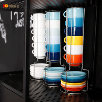 Tasse à café empilable en céramique de voyage personnalisée en gros tasses personnalisées tasse de petit déjeuner tasses empilables portables avec support