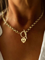 Collier en acier inoxydable plaqué or avec fermoir OT, pendentif cœur lettre initiale, chaîne pour femme, bijoux alphabet tendance