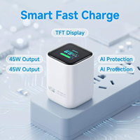 Chargeur rapide 45W GaN PD QC3.0 avec écran couleur TFT, protection intelligente AI, chargeur mural Type-C, prise EU/US/UK