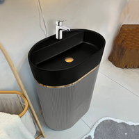 Lavabo sur pied moderne de luxe plaqué or, évier monobloc écologique intelligent haut de gamme avec garantie de 3 ans