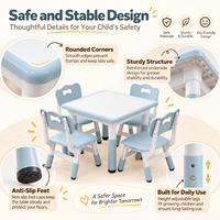 Ensemble table et chaise pour enfants avec surface d'écriture et de dessin, pour l'apprentissage à domicile, avec hauteur réglable et table carrée facile à nettoyer